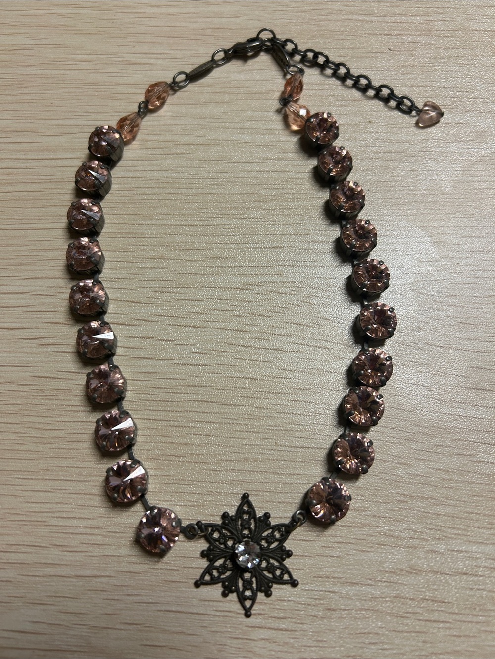 Sabika Rose Crystal Necklace with Filigree Star Pendant